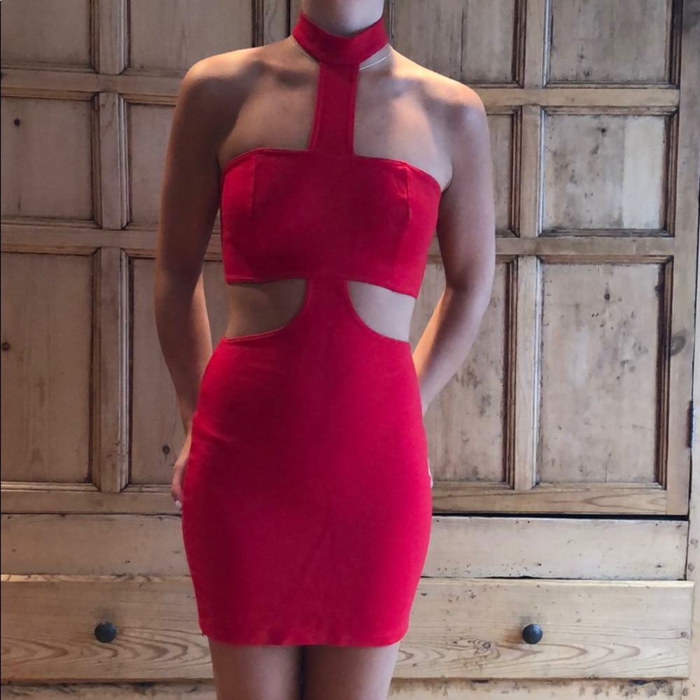 Red chicken tube top mini dress